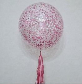 Шар Bubble с конфетти, бело-розовый
